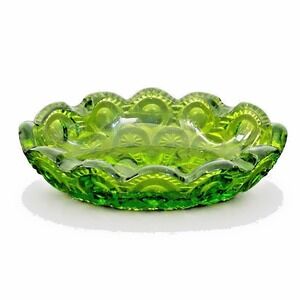 Vintage Emerald Green Coin Dot Glass Ashtray L.E. Smith Style MCM